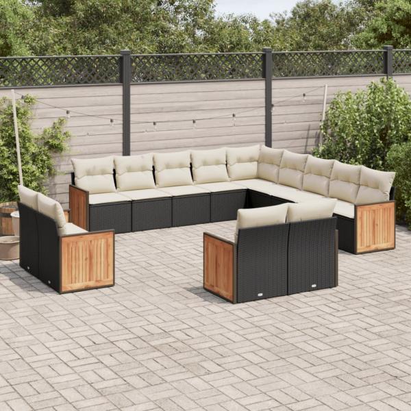 ARDEBO.de - 13-tlg. Garten-Sofagarnitur mit Kissen Schwarz Poly Rattan