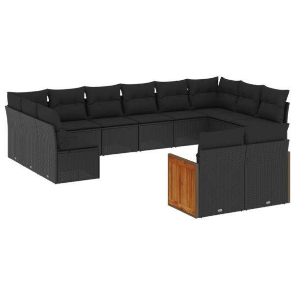 12-tlg. Garten-Sofagarnitur mit Kissen Schwarz Poly Rattan