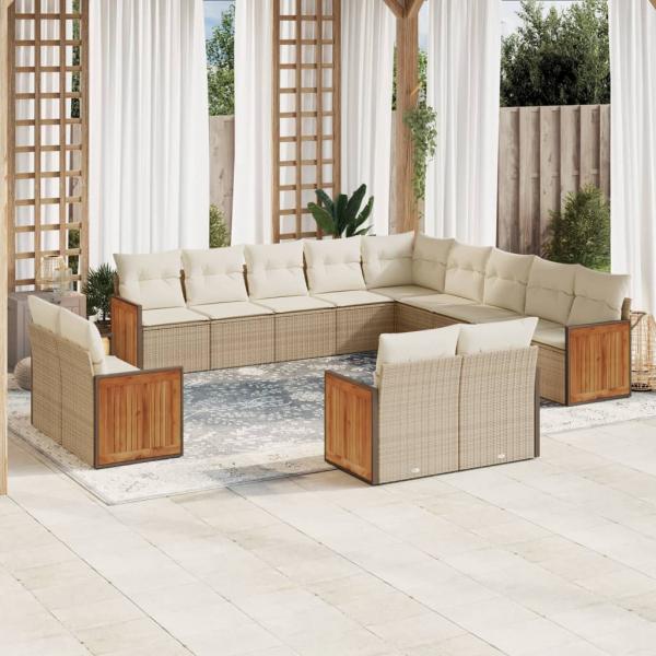 ARDEBO.de - 13-tlg. Garten-Sofagarnitur mit Kissen Beige Poly Rattan