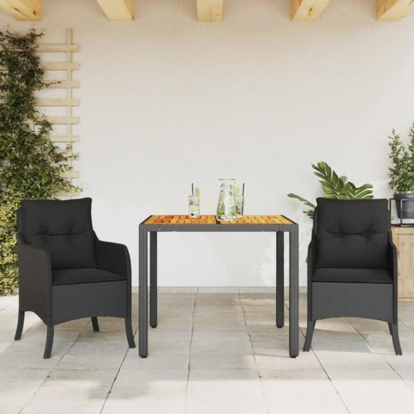 ARDEBO.de - 3-tlg. Garten-Essgruppe mit Kissen Schwarz Poly Rattan