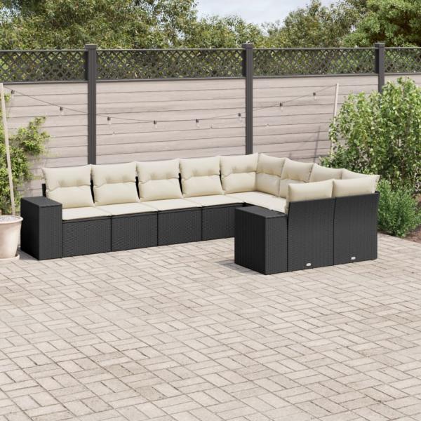 ARDEBO.de - 9-tlg. Garten-Sofagarnitur mit Kissen Schwarz Poly Rattan