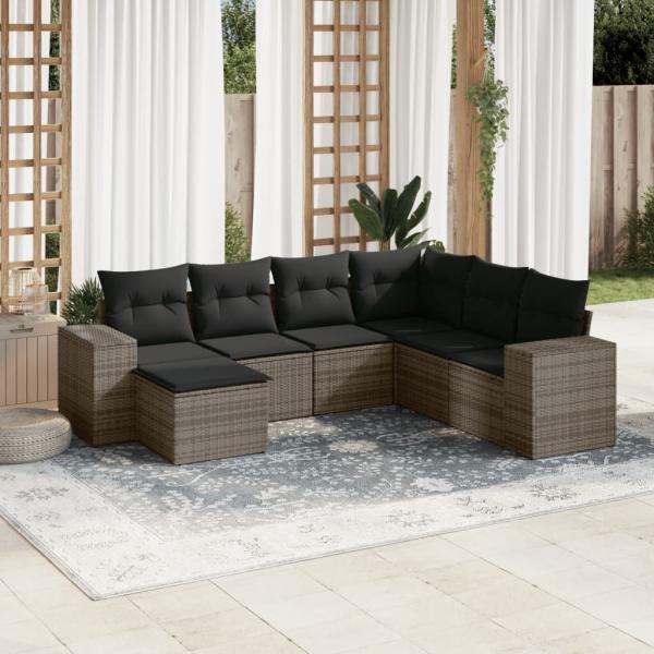 ARDEBO.de - 7-tlg. Garten-Sofagarnitur mit Kissen Grau Poly Rattan