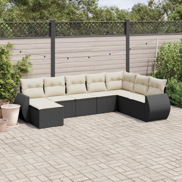 ARDEBO.de - 8-tlg. Garten-Sofagarnitur mit Kissen Schwarz Poly Rattan