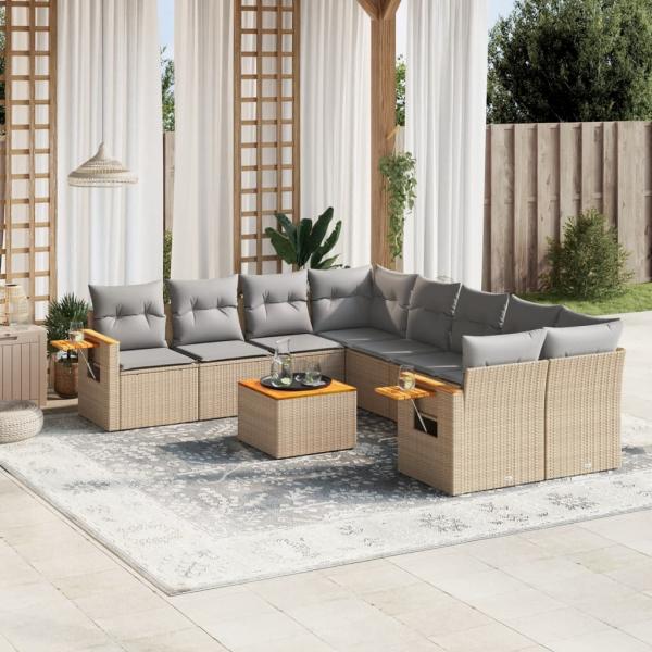 ARDEBO.de - 9-tlg. Garten-Sofagarnitur mit Kissen Beige Poly Rattan