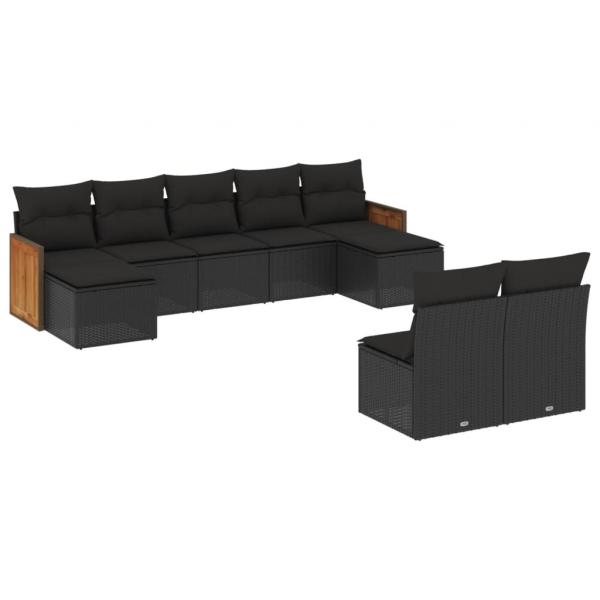 9-tlg. Garten-Sofagarnitur mit Kissen Schwarz Poly Rattan