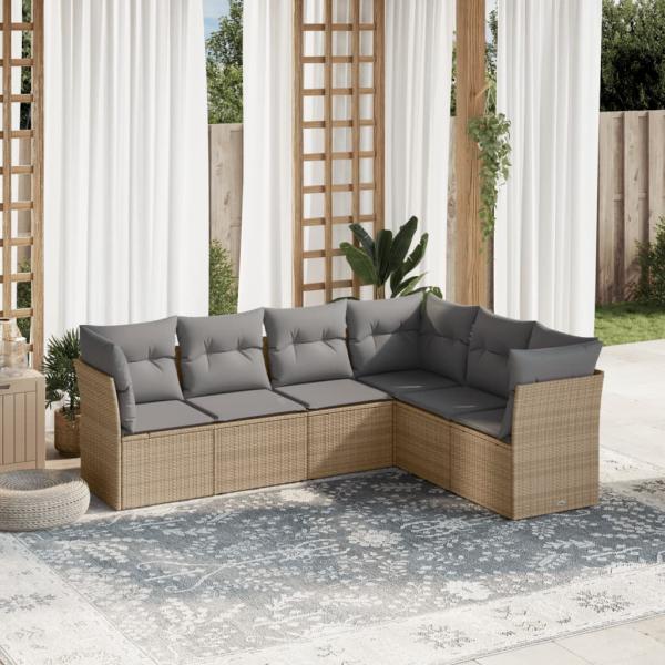 ARDEBO.de - 6-tlg. Garten-Sofagarnitur mit Kissen Beige Poly Rattan