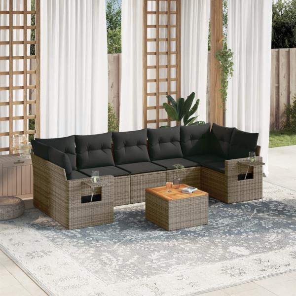 ARDEBO.de - 8-tlg. Garten-Sofagarnitur mit Kissen Grau Poly Rattan