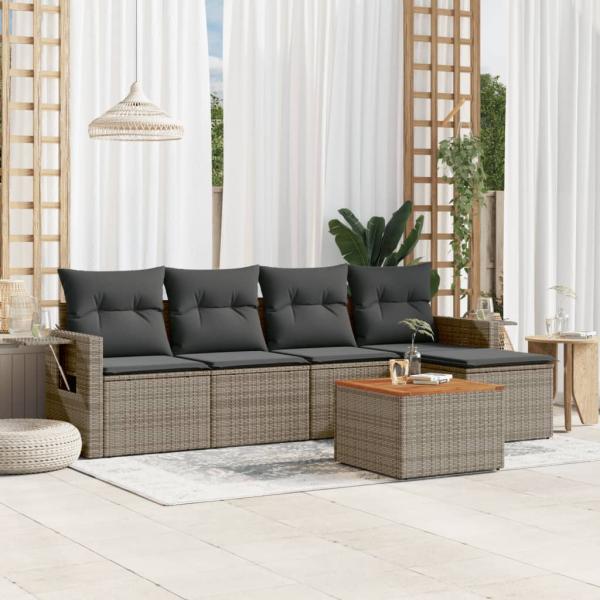 ARDEBO.de - 6-tlg. Garten-Sofagarnitur mit Kissen Grau Poly Rattan