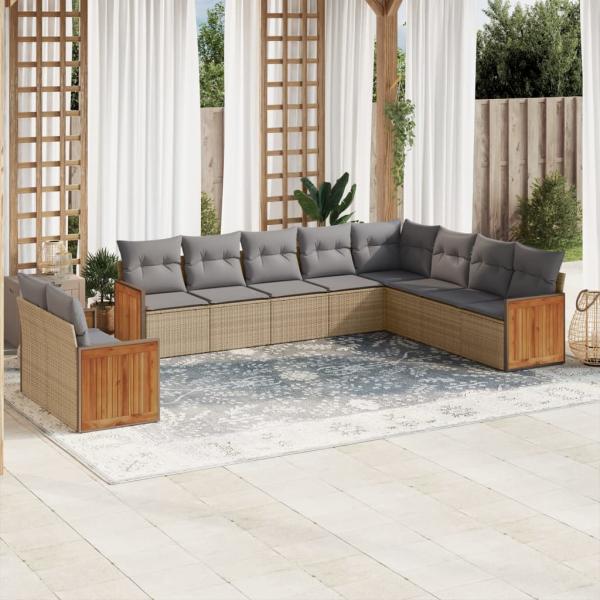 ARDEBO.de - 10-tlg. Garten-Sofagarnitur mit Kissen Beige Poly Rattan