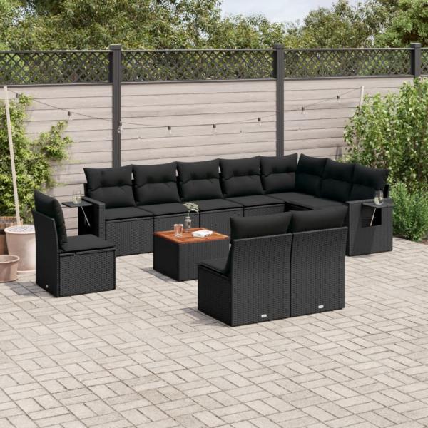 ARDEBO.de - 11-tlg. Garten-Sofagarnitur mit Kissen Schwarz Poly Rattan