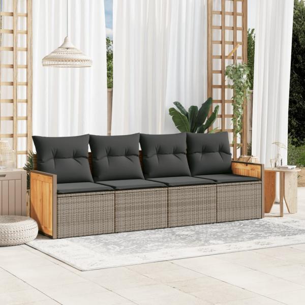 ARDEBO.de - 4-tlg. Garten-Sofagarnitur mit Kissen Grau Poly Rattan