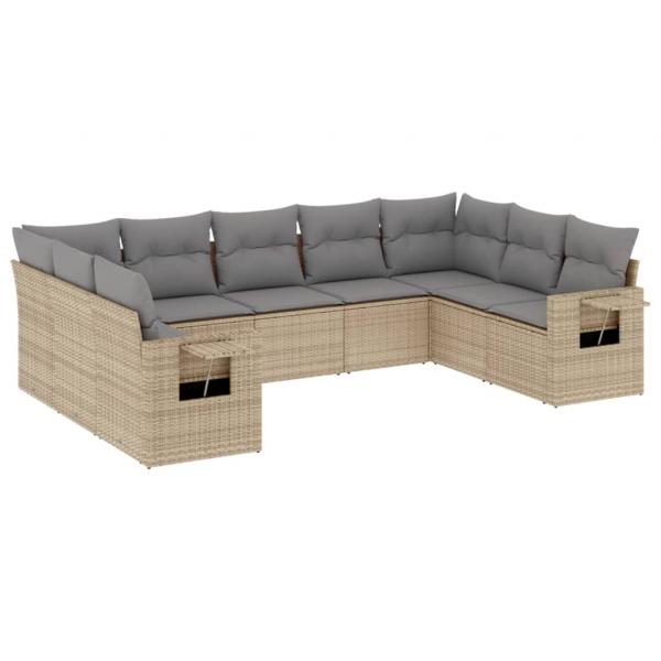 9-tlg. Garten-Sofagarnitur mit Kissen Beige Poly Rattan