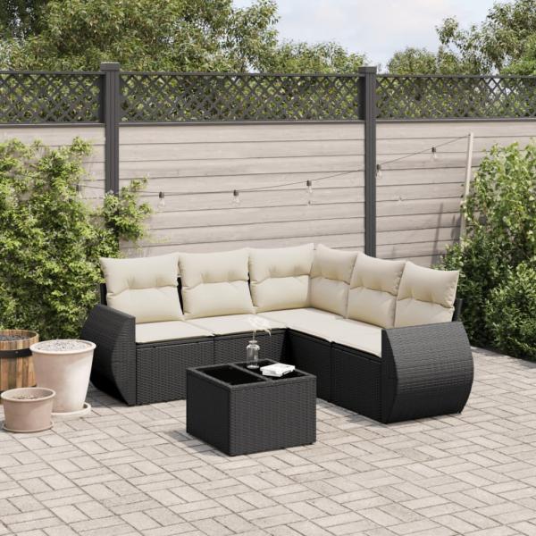 ARDEBO.de - 6-tlg. Garten-Sofagarnitur mit Kissen Schwarz Poly Rattan