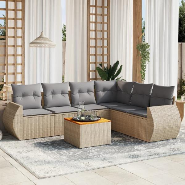 ARDEBO.de - 7-tlg. Garten-Sofagarnitur mit Kissen Beige Poly Rattan