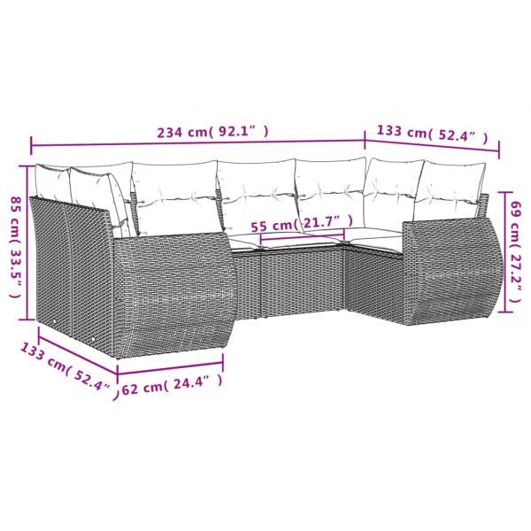 7-tlg. Garten-Sofagarnitur mit Kissen Schwarz Poly Rattan