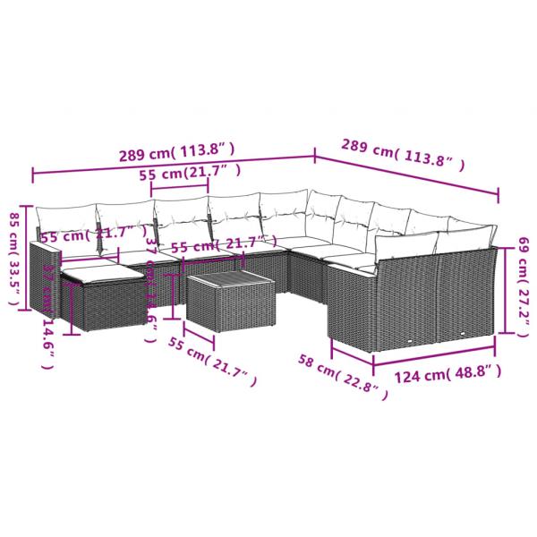 12-tlg. Garten-Sofagarnitur mit Kissen Schwarz Poly Rattan