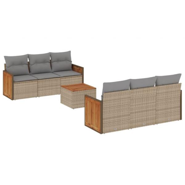 7-tlg. Garten-Sofagarnitur mit Kissen Beige Poly Rattan