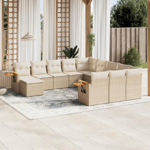 ARDEBO.de - 11-tlg. Garten-Sofagarnitur mit Kissen Beige Poly Rattan