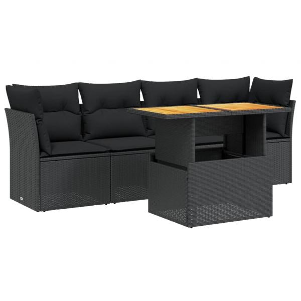 5-tlg. Garten-Sofagarnitur mit Kissen Schwarz Poly Rattan