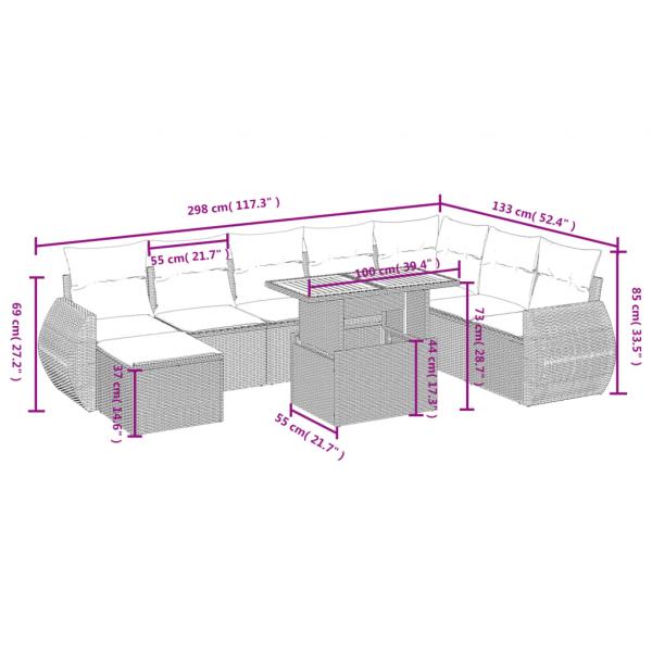 9-tlg. Garten-Sofagarnitur mit Kissen Schwarz Poly Rattan