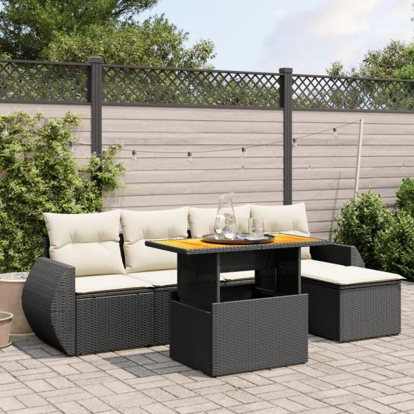 ARDEBO.de - 6-tlg. Garten-Sofagarnitur mit Kissen Schwarz Poly Rattan