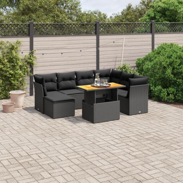 ARDEBO.de - 8-tlg. Garten-Sofagarnitur mit Kissen Schwarz Poly Rattan