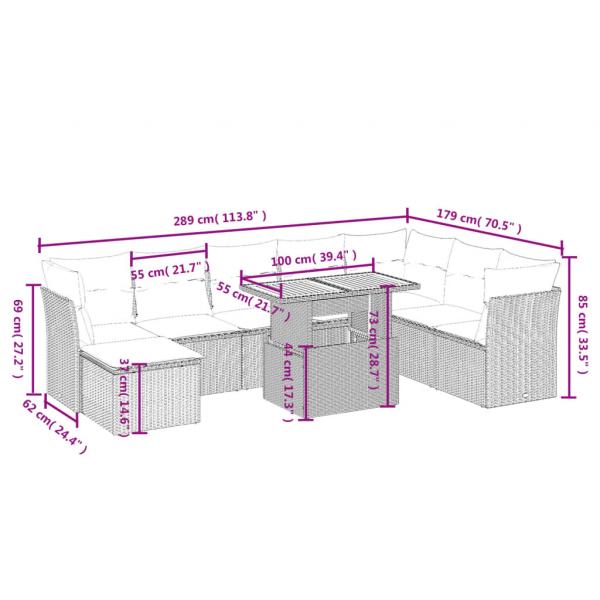 9-tlg. Garten-Sofagarnitur mit Kissen Schwarz Poly Rattan