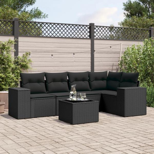 ARDEBO.de - 6-tlg. Garten-Sofagarnitur mit Kissen Schwarz Poly Rattan