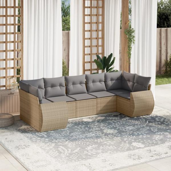 ARDEBO.de - 7-tlg. Garten-Sofagarnitur mit Kissen Beige Poly Rattan