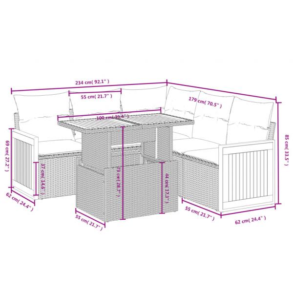 6-tlg. Garten-Sofagarnitur mit Kissen Schwarz Poly Rattan