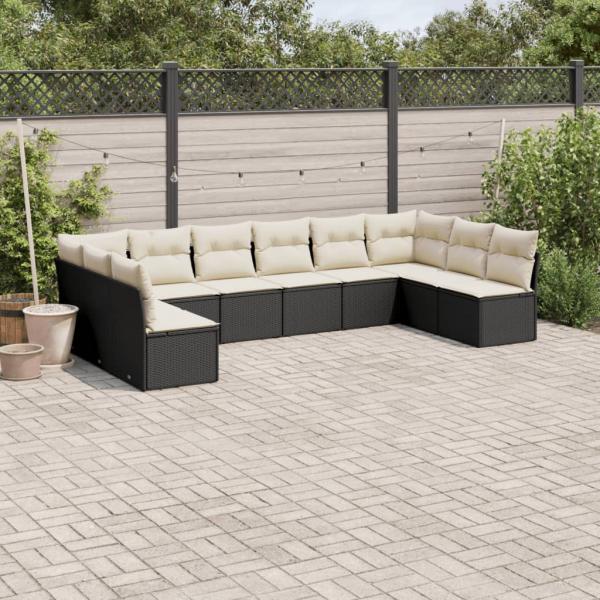 ARDEBO.de - 10-tlg. Garten-Sofagarnitur mit Kissen Schwarz Poly Rattan