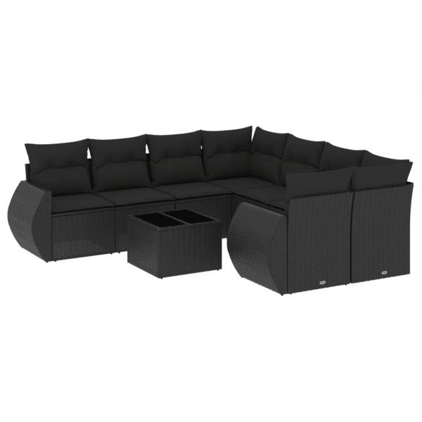 9-tlg. Garten-Sofagarnitur mit Kissen Schwarz Poly Rattan