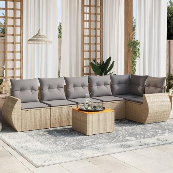 ARDEBO.de - 7-tlg. Garten-Sofagarnitur mit Kissen Beige Poly Rattan