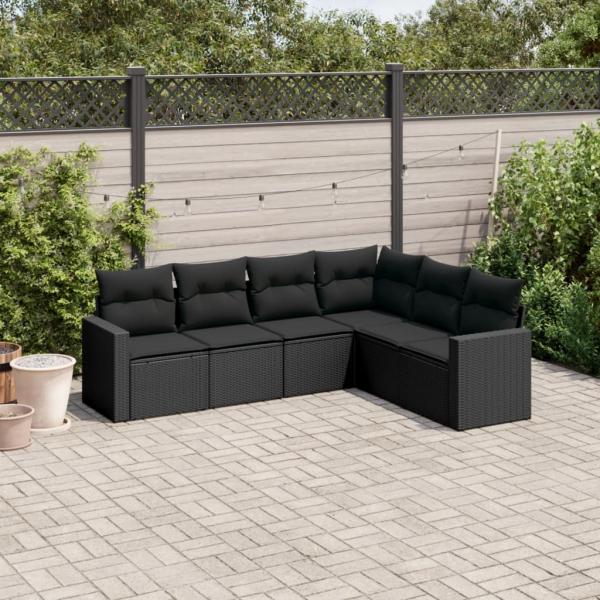 ARDEBO.de - 6-tlg. Garten-Sofagarnitur mit Kissen Schwarz Poly Rattan