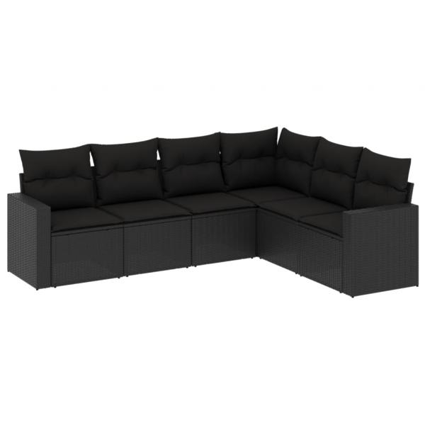 6-tlg. Garten-Sofagarnitur mit Kissen Schwarz Poly Rattan