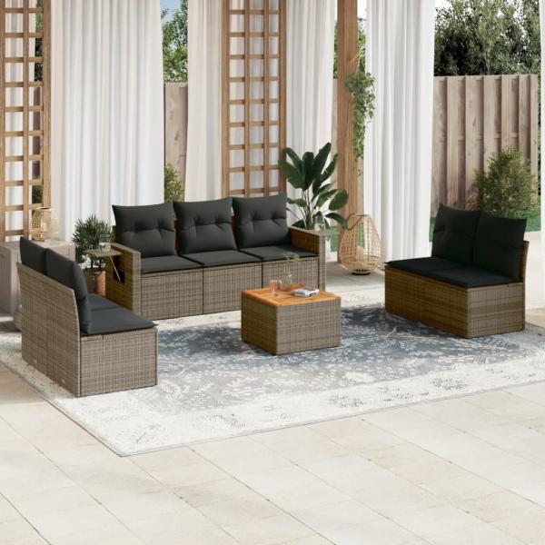 ARDEBO.de - 8-tlg. Garten-Sofagarnitur mit Kissen Grau Poly Rattan