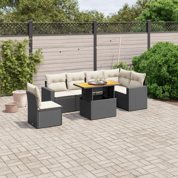 ARDEBO.de - 7-tlg. Garten-Sofagarnitur mit Kissen Schwarz Poly Rattan