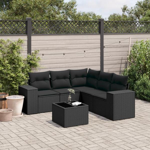 ARDEBO.de - 6-tlg. Garten-Sofagarnitur mit Kissen Schwarz Poly Rattan