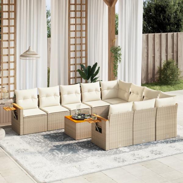 ARDEBO.de - 11-tlg. Garten-Sofagarnitur mit Kissen Beige Poly Rattan