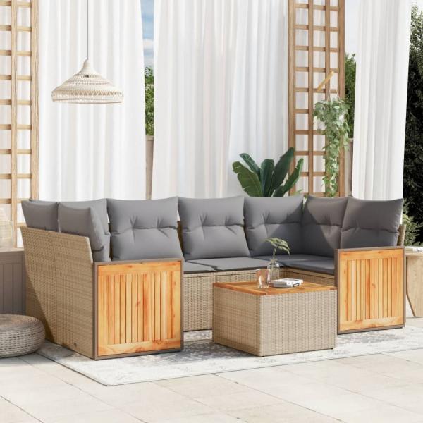 ARDEBO.de - 7-tlg. Garten-Sofagarnitur mit Kissen Beige Poly Rattan