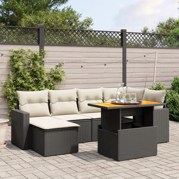 ARDEBO.de - 7-tlg. Garten-Sofagarnitur mit Kissen Schwarz Poly Rattan