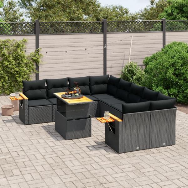 ARDEBO.de - 9-tlg. Garten-Sofagarnitur mit Kissen Schwarz Poly Rattan