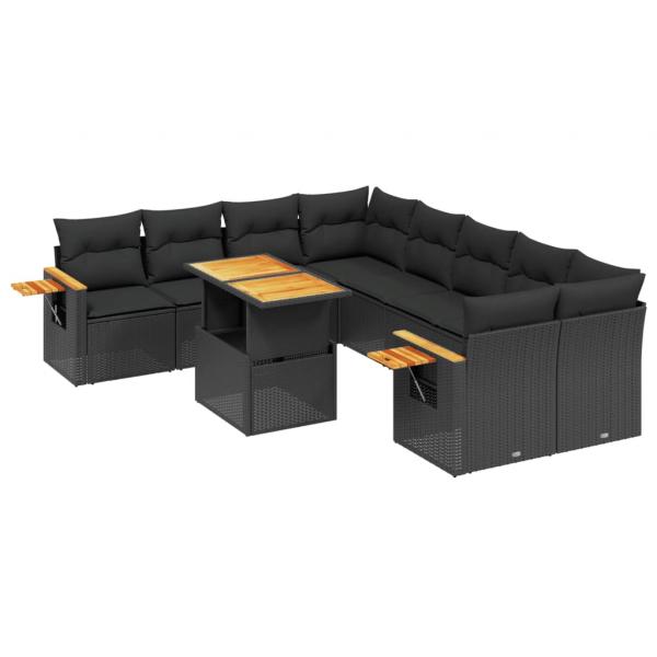 9-tlg. Garten-Sofagarnitur mit Kissen Schwarz Poly Rattan