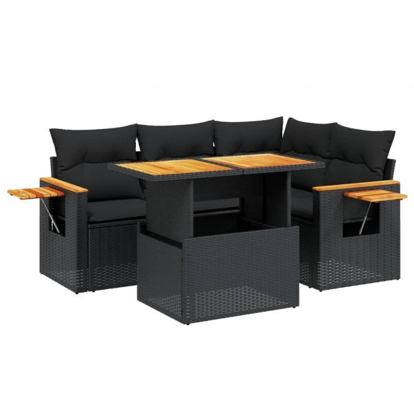 5-tlg. Garten-Sofagarnitur mit Kissen Schwarz Poly Rattan