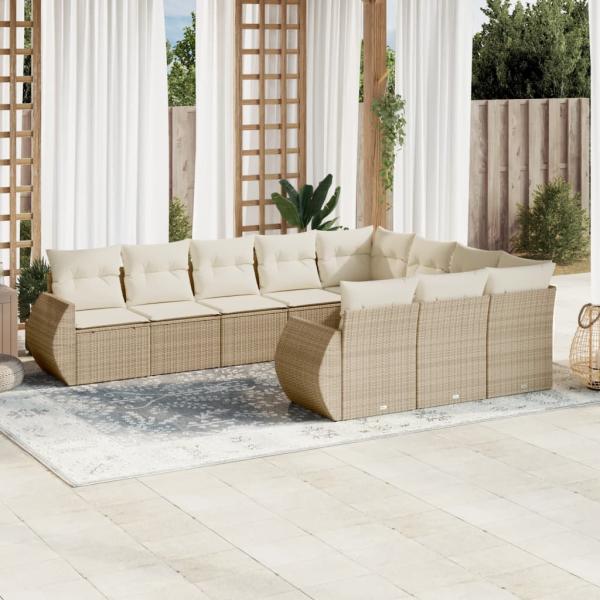 ARDEBO.de - 10-tlg. Garten-Sofagarnitur mit Kissen Beige Poly Rattan