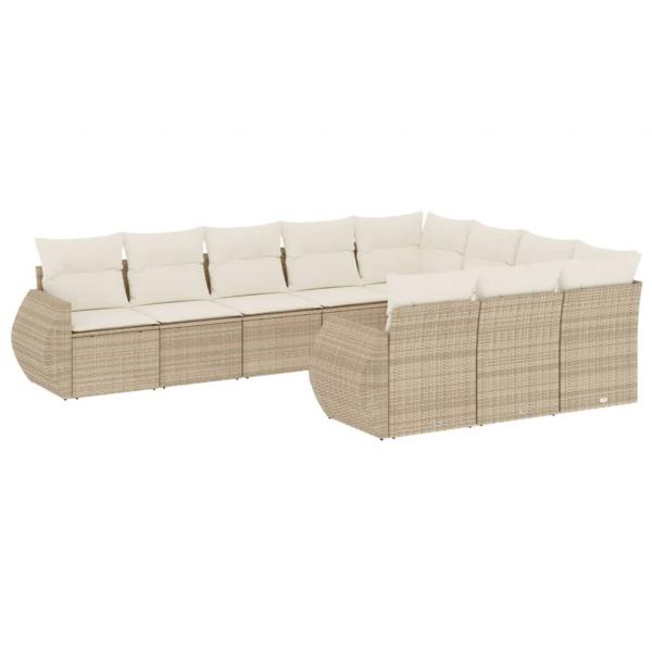 10-tlg. Garten-Sofagarnitur mit Kissen Beige Poly Rattan