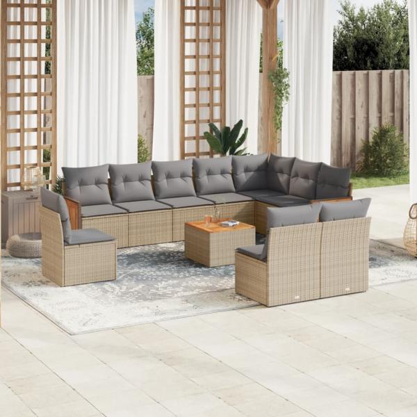 ARDEBO.de - 11-tlg. Garten-Sofagarnitur mit Kissen Beige Poly Rattan