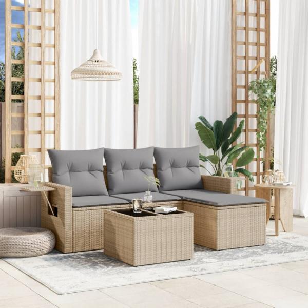 ARDEBO.de - 4-tlg. Garten-Sofagarnitur mit Kissen Beige Poly Rattan