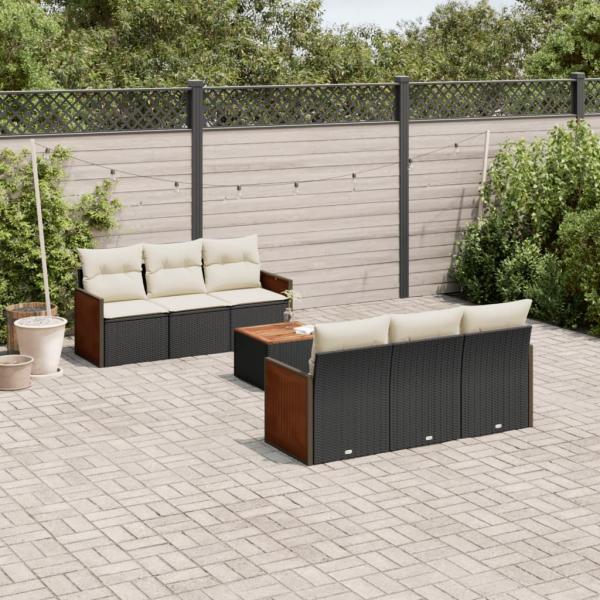 ARDEBO.de - 7-tlg. Garten-Sofagarnitur mit Kissen Schwarz Poly Rattan