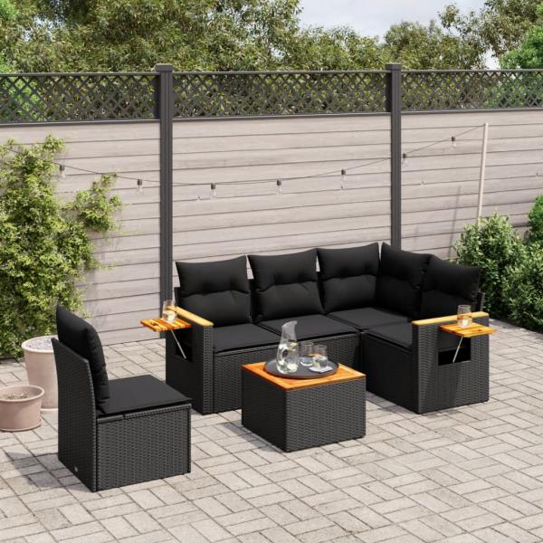 ARDEBO.de - 6-tlg. Garten-Sofagarnitur mit Kissen Schwarz Poly Rattan